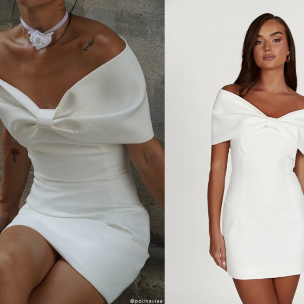 Meshki Gywneth Off Shoulder Bow Mini Dress - White NWOT